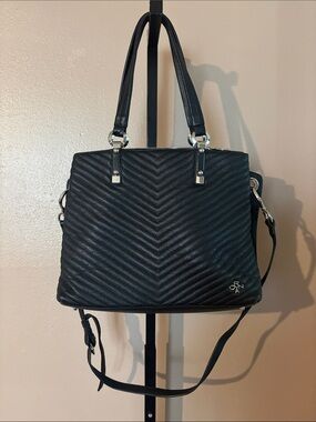 orYANY Black Quilted Leather Chevron Tote with Silver Hardware